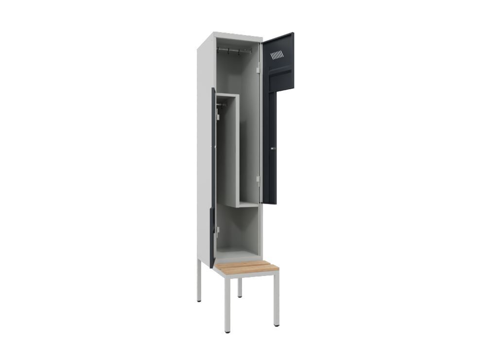Produktbild PAVOY Z-Garderobenschrank mit Sitzbank 2150x400x500/800 mm 1 Abteil RAL 7035/7016