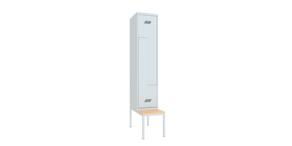 Produktbild PAVOY Z-Garderobenschrank mit Sitzbank 2150x400x500/800 mm 1 Abteil RAL 7035