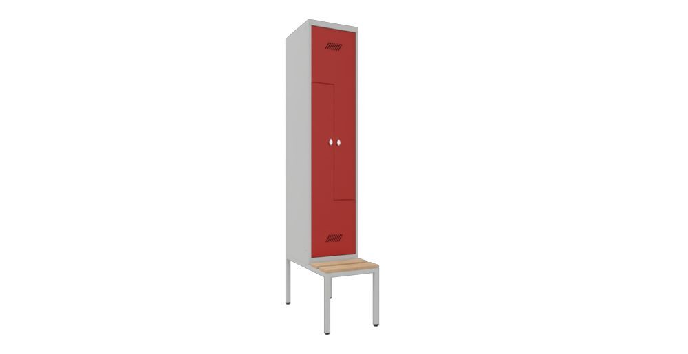 Produktbild PAVOY Z-Garderobenschrank mit Sitzbank 2150x400x500/800 mm 1 Abteil RAL 7035/3000