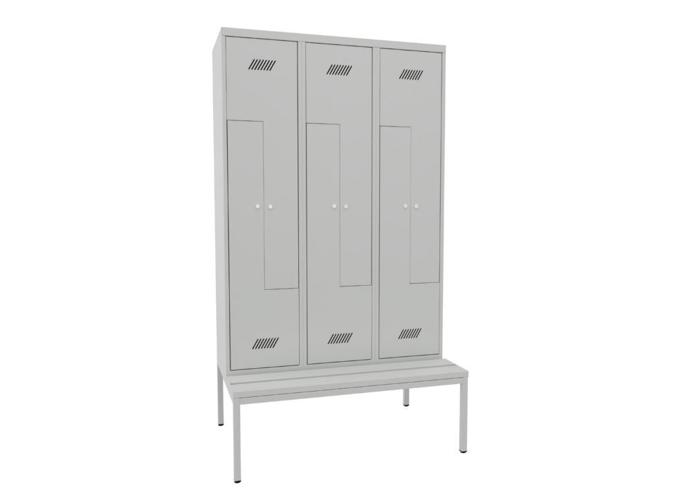 Produktbild PAVOY Z-Garderobenschrank mit Sitzbank 2150x1200x500/800 mm 3 Abteile PVC-Leisten