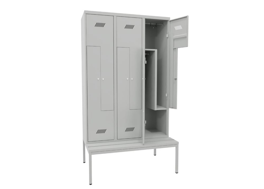 Produktbild Z-Garderobenschrank mit Sitzbank, 2150x1200x500/800 mm, 3 Abteile, PVC-Leisten h bild 2