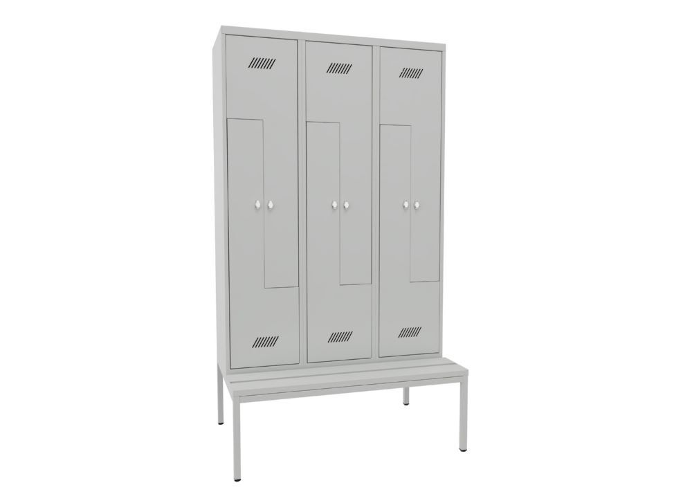 Produktbild PAVOY Z-Garderobenschrank mit Sitzbank 2150x1200x500/800 mm 3 Abteile PVC-Leisten