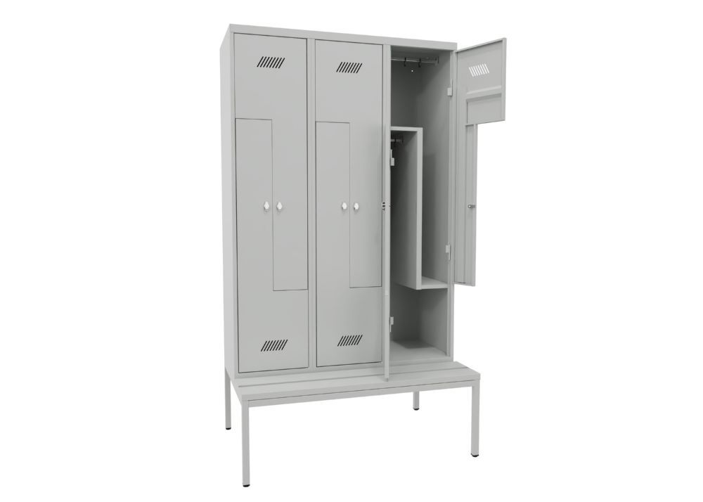 Produktbild Z-Garderobenschrank mit Sitzbank, 2150x1200x500/800 mm, 3 Abteile, PVC-Leisten h bild 2