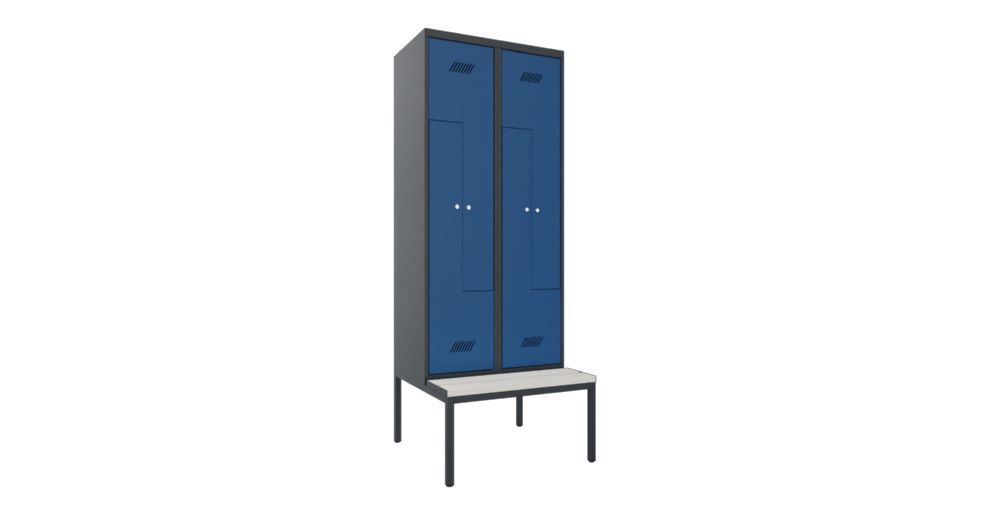 Produktbild PAVOY Z-Garderobenschrank mit Sitzbank 2150x800x500/800 mm 2 Abteile RAL 7016/5010