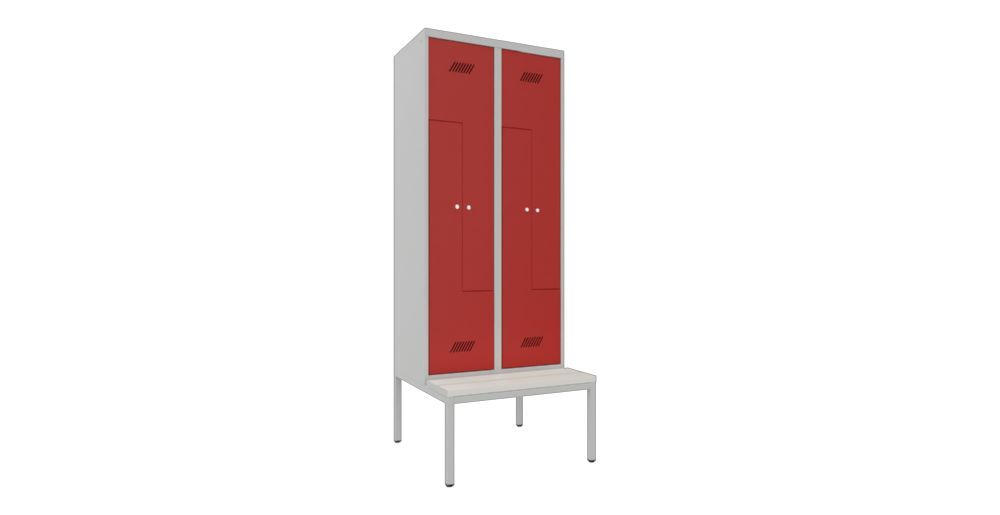 Produktbild PAVOY Z-Garderobenschrank mit Sitzbank 2150x800x500/800 mm 2 Abteile RAL 7035/3000