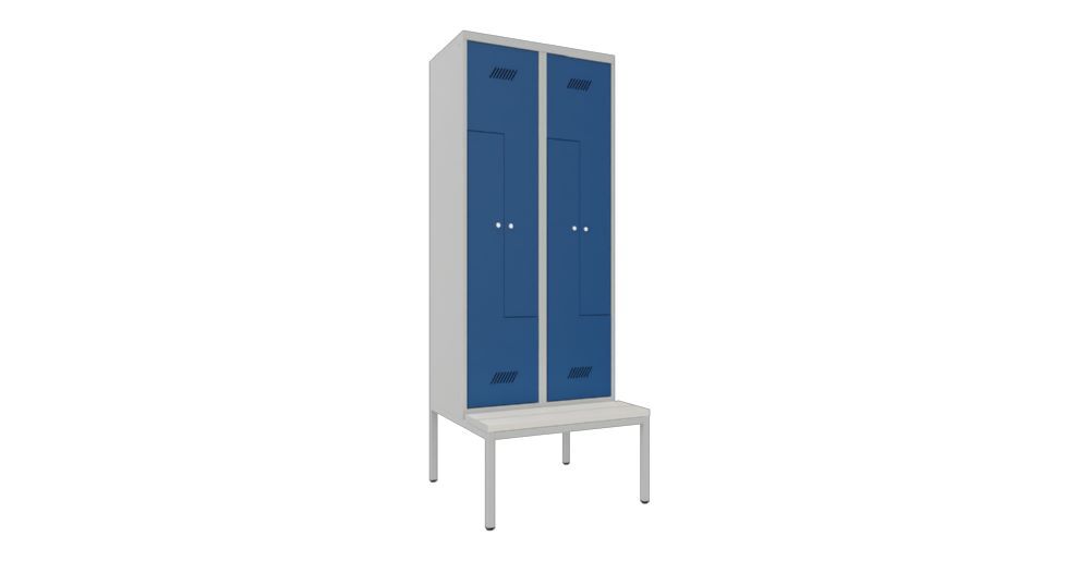 Produktbild Z-Garderobenschrank mit Sitzbank, 2150x800x500/800 mm, 2 Abteile, RAL 7035/5010 bild 2