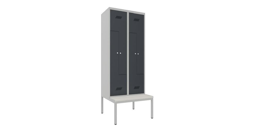 Produktbild PAVOY Z-Garderobenschrank mit Sitzbank 2150x800x500/800 mm 2 Abteile RAL 7035/7016