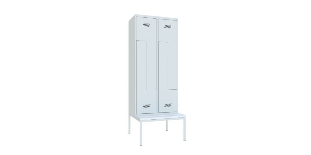 Produktbild PAVOY Z-Garderobenschrank mit Sitzbank 2150x800x500/800 mm,2 Abteile RAL 7035