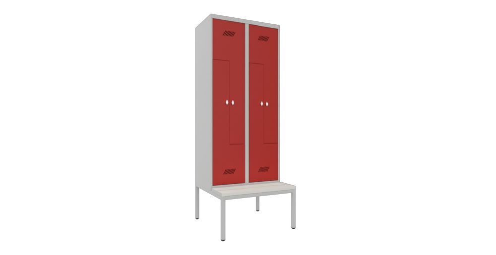 Produktbild PAVOY Z-Garderobenschrank mit Sitzbank 2150x800x500/800 mm 2 Abteile RAL 7035/3000