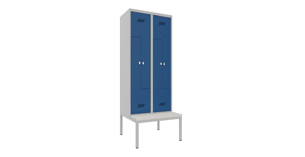 Produktbild PAVOY Z-Garderobenschrank mit Sitzbank 2150x800x500/800 mm 2 Abteile RAL 7035/5010