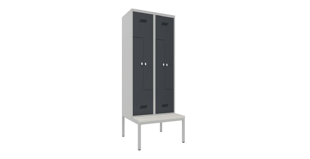 Produktbild PAVOY Z-Garderobenschrank mit Sitzbank 2150x800x500/800 mm 2 Abteile RAL 7035/7016