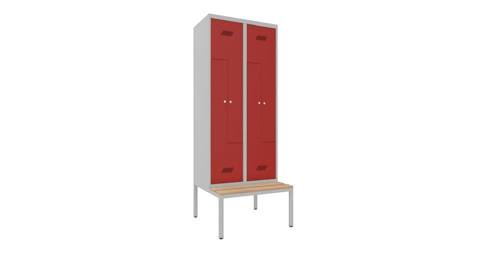Produktbild PAVOY Z-Garderobenschrank mit Sitzbank 2150x800x500/800 mm 2 Abteile RAL 7035/3000