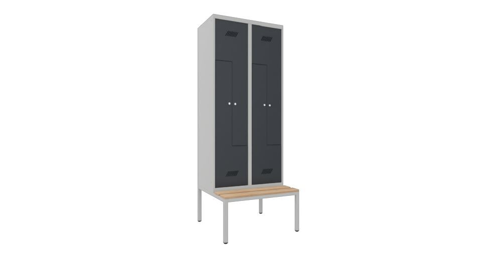 Produktbild PAVOY Z-Garderobenschrank mit Sitzbank 2150x800x500/800 mm 2 Abteile RAL 7035/7016