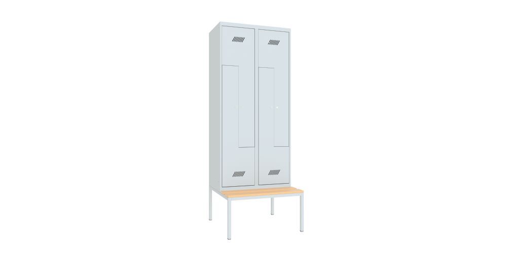 Produktbild Z-Garderobenschrank mit Sitzbank, 2150x800x500/800 mm, 2 Abteile, RAL 7035 bild 2