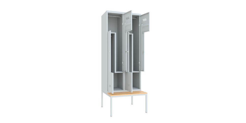 Produktbild PAVOY Z-Garderobenschrank mit Sitzbank 2150x800x500/800 mm 2 Abteile RAL 7035
