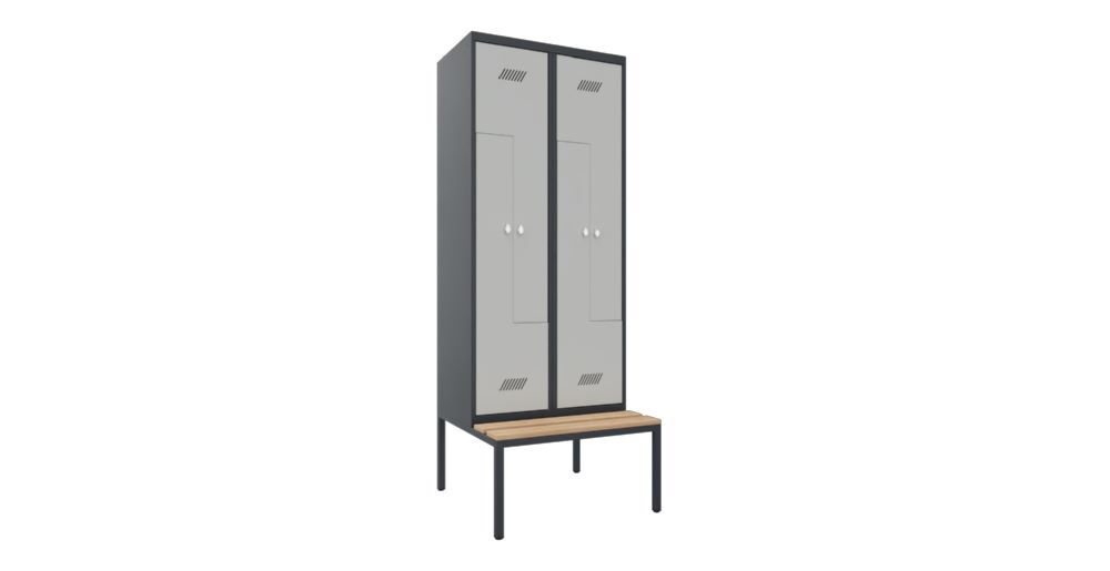 Produktbild PAVOY Z-Garderobenschrank mit Sitzbank 2150x800x500/800 mm 2 Abteile RAL 7016/7035