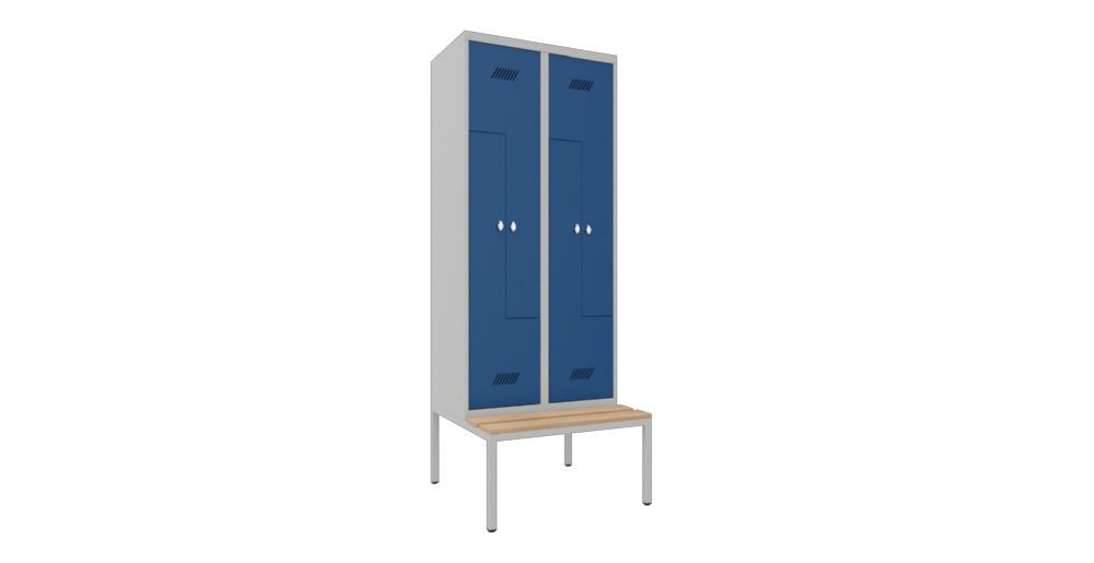 Produktbild Z-Garderobenschrank mit Sitzbank, 2150x800x500/800 mm, 2 Abteile, RAL 7035/5010 bild 2