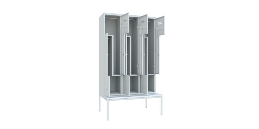 Produktbild Z-Garderobenschrank mit Sitzbank, 2150x1200x500/800 mm, 3 Abteile, RAL 7035 bild 2