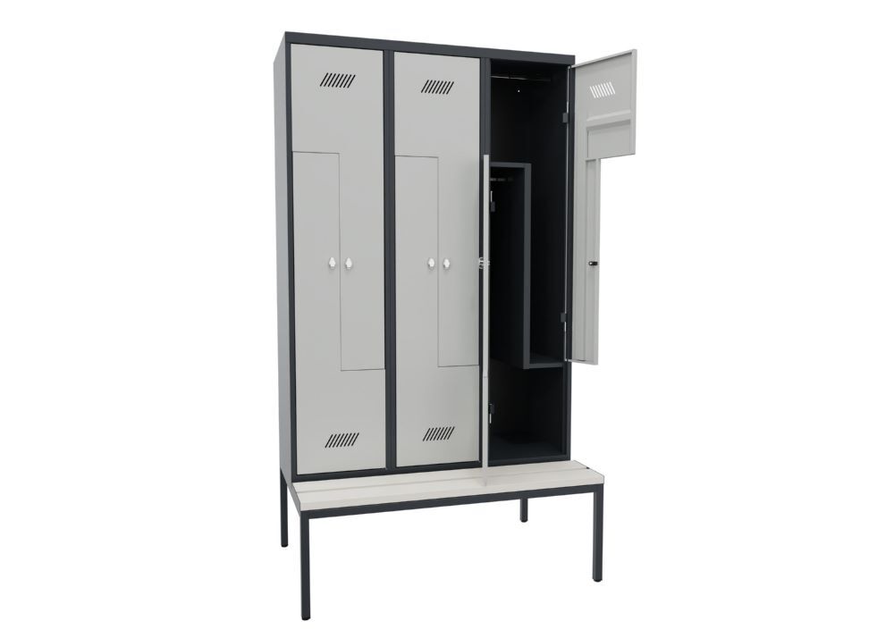 Produktbild Z-Garderobenschrank mit Sitzbank, 2150x1200x500/800 mm, 3 Abteile, RAL 7016/7035 bild 2