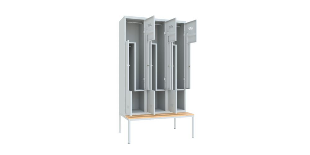 Produktbild Z-Garderobenschrank mit Sitzbank, 2150x1200x500/800 mm, 3 Abteile, RAL 7035 bild 2