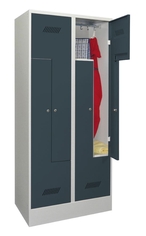 Produktbild PAVOY Z-Garderobenschrank mit Sockel 1850x800x500 mm 2 Abteile RAL 7035/7016
