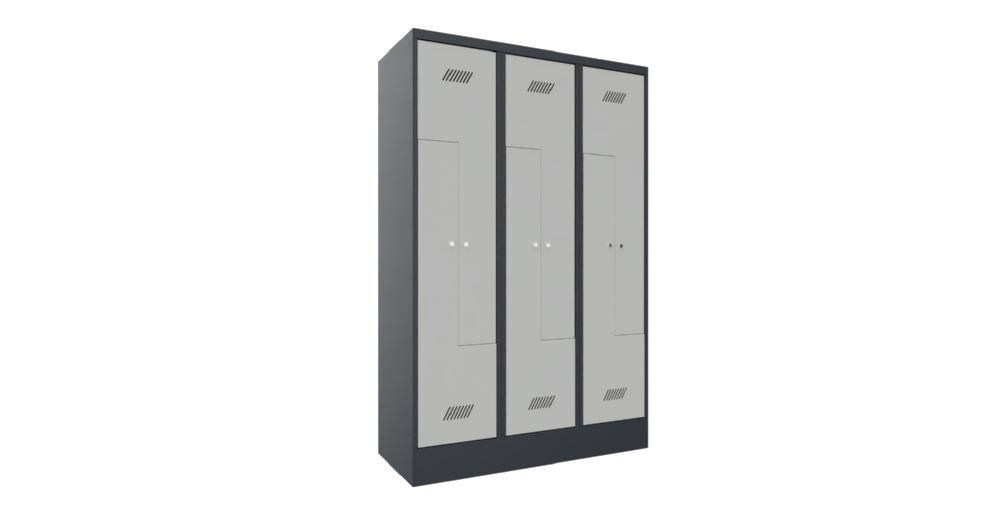 Produktbild PAVOY Z-Garderobenschrank mit Sockel 1850x1200x500 mm 3 Abteile RAL 7016/7035