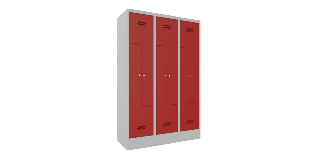 Produktbild Z-Garderobenschrank mit Sockel, 1850x1200x500 mm, 3 Abteile, RAL 7035/3000 bild 2