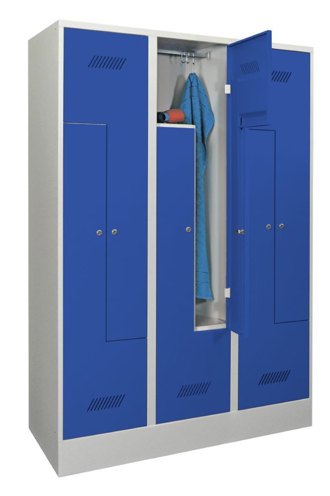 Produktbild PAVOY Z-Garderobenschrank mit Sockel 1850x1200x500 mm 3 Abteile RAL 7035/5010