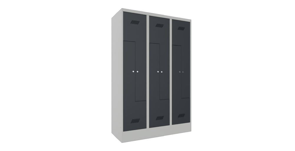 Produktbild Z-Garderobenschrank mit Sockel, 1850x1200x500 mm, 3 Abteile, RAL 7035/7016 bild 2