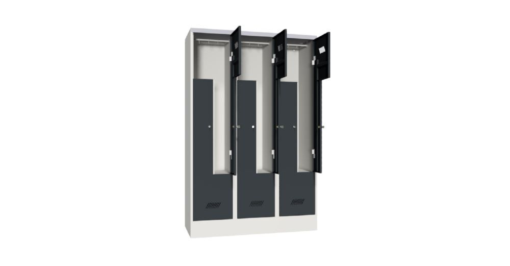 Produktbild Z-Garderobenschrank mit Sockel, 1850x1200x500 mm, 3 Abteile, RAL 7035/7016 bild 3