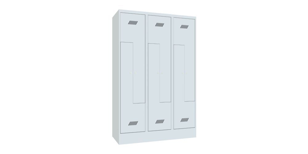 Produktbild Z-Garderobenschrank mit Sockel, 1850x1200x500 mm, 3 Abteile, RAL 7035 bild 2