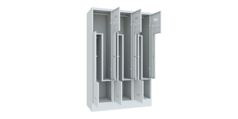 Produktbild Z-Garderobenschrank mit Sockel, 1850x1200x500 mm, 3 Abteile, RAL 7035 bild 3