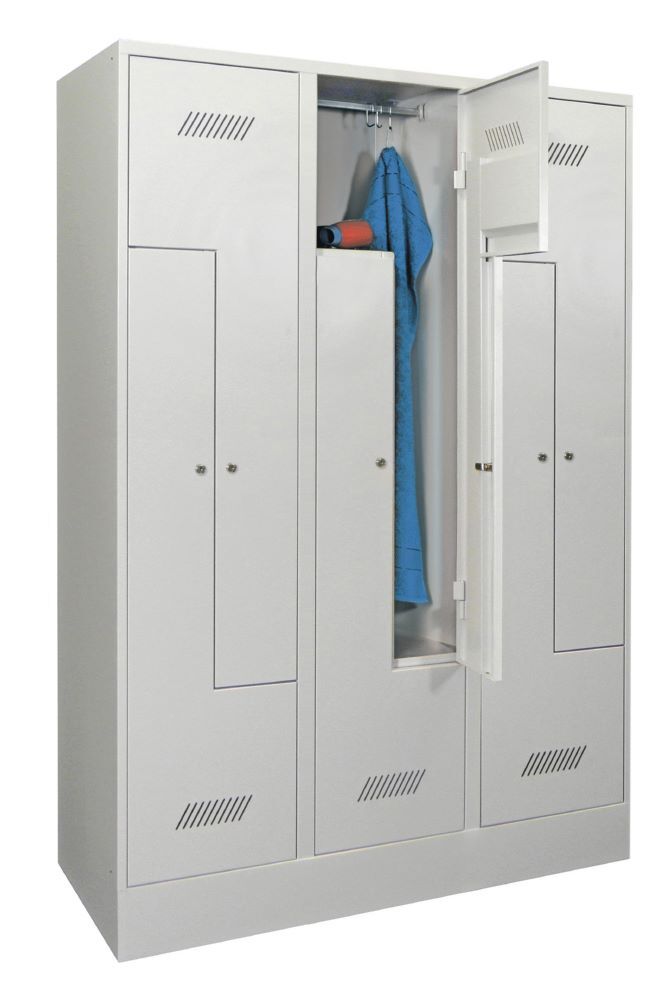 Produktbild PAVOY Z-Garderobenschrank mit Sockel 1850x1200x500 mm 3 Abteile RAL 7035
