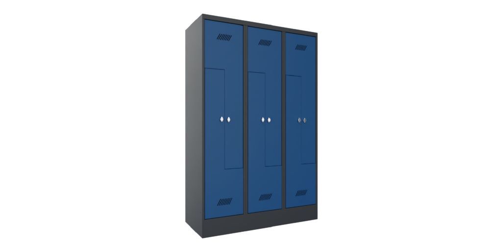Produktbild PAVOY Z-Garderobenschrank mit Sockel 1850x1200x500 mm 3 Abteile RAL 7016/5010