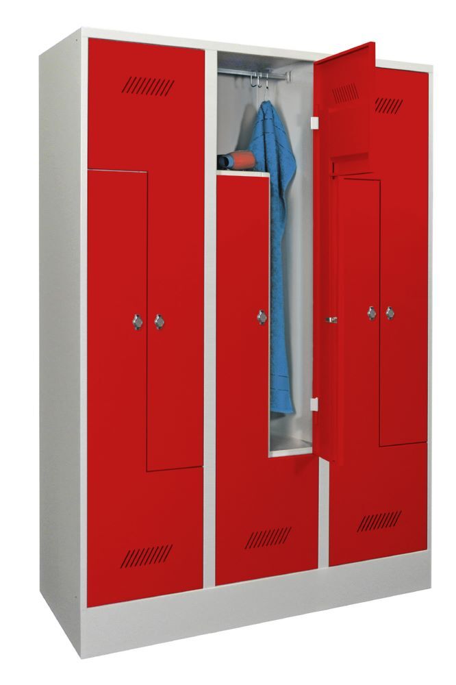 Produktbild PAVOY Z-Garderobenschrank mit Sockel 1850x1200x500 mm 3 Abteile RAL 7035/3000
