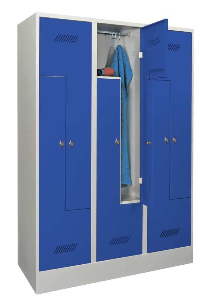 Produktbild PAVOY Z-Garderobenschrank mit Sockel 1850x1200x500 mm 3 Abteile RAL 7035/5010