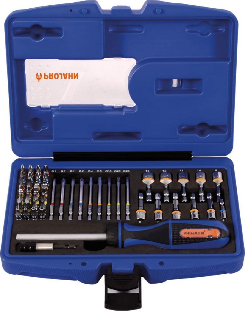 Produktbild Projahn Bit Box mit markierten Bits 60 telig Ratschenschraubendreher mit Bitfach 1/4