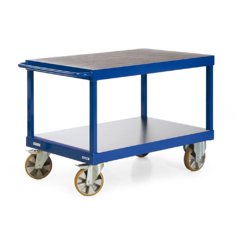 Rotauro Schwerlast Tischwagen Serie R2200 2 Etagen Polyurethan Bereifung 1600 x 800 mm Produktbild Rotauro Schwerlast Tischwagen Serie R2200 2 Etagen Polyurethan Bereifung 1600 x 800 mm