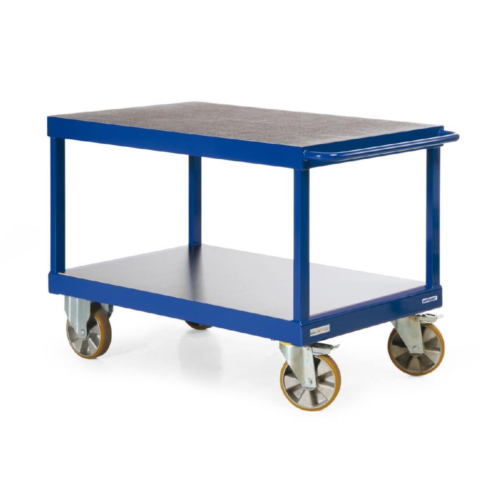 Rotauro Schwerlast Tischwagen Serie R2200 2 Etagen Polyurethan Bereifung 1600 x 800 mm Produktbild Rotauro Schwerlast Tischwagen Serie R2200 2 Etagen Polyurethan Bereifung 1600 x 800 mm bild 2