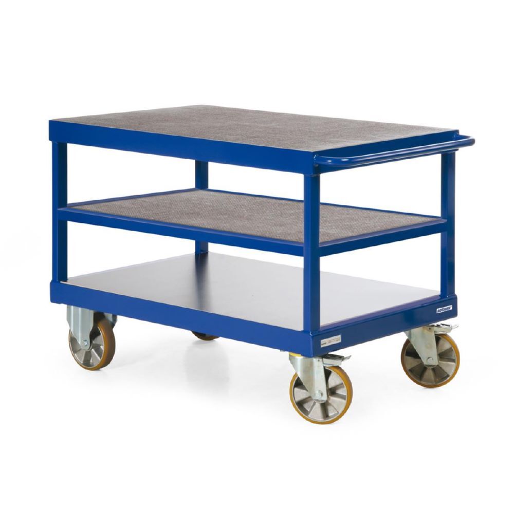 Rotauro Schwerlast Tischwagen Serie R2200 3 Etagen 1000 x 700 mm Polyurethan Bereifung Produktbild Rotauro Schwerlast Tischwagen Serie R2200 3 Etagen 1000 x 700 mm Polyurethan Bereifung bild 2