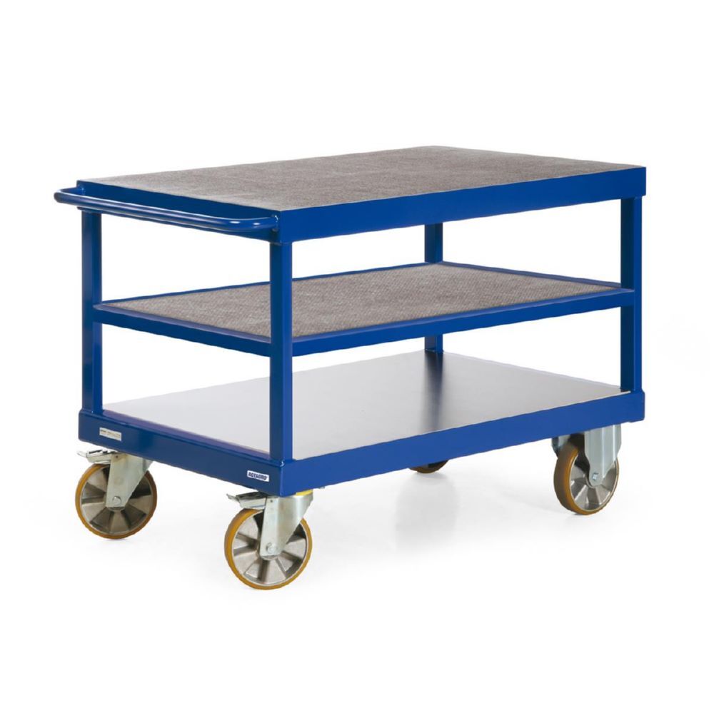 Rotauro Schwerlast Tischwagen Serie R2200 3 Etagen 1200 x 800 mm Polyurethan Bereifung Produktbild Rotauro Schwerlast Tischwagen Serie R2200 3 Etagen 1200 x 800 mm Polyurethan Bereifung