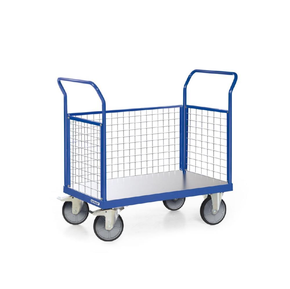 Tauroflex Plattformwagen F6 mit 3 Gitterwänden 600 kg Last 700 x 1250 x 1100 mm Produktbild Tauroflex Plattformwagen F6 mit 3 Gitterwänden 600 kg Last 700 x 1250 x 1100 mm