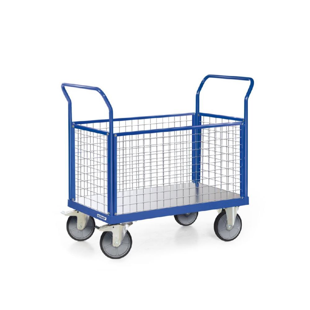 Tauroflex Plattformwagen F6 mit 4 Gitterwänden bis 600 kg 700 x 1250 x 1100 mm Produktbild Tauroflex Plattformwagen F6 mit 4 Gitterwänden bis 600 kg 700 x 1250 x 1100 mm