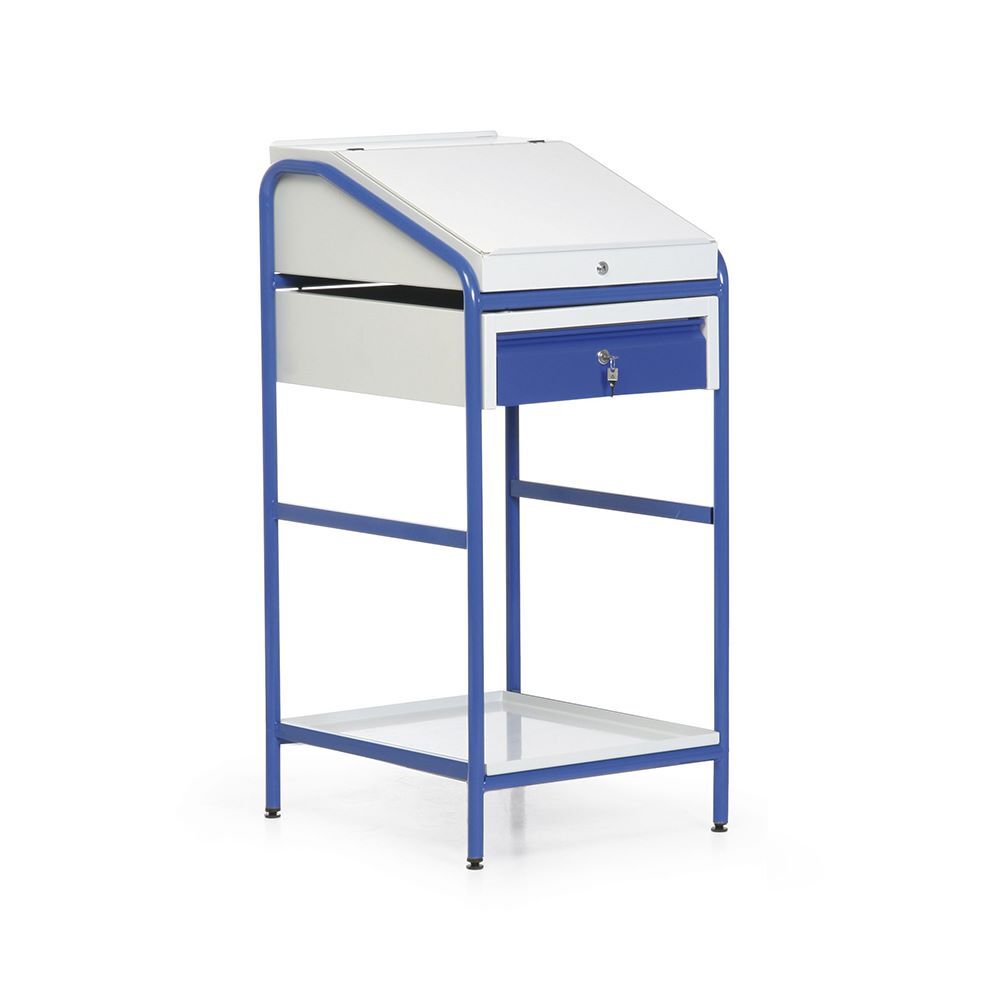 Taurotec Stehpult stationär 1 Schublade mit 1 Blechablagen RAL 5010 Höhe 1150 mm Produktbild Taurotec Stehpult stationär 1 Schublade mit 1 Blechablagen RAL 5010 Höhe 1150 mm