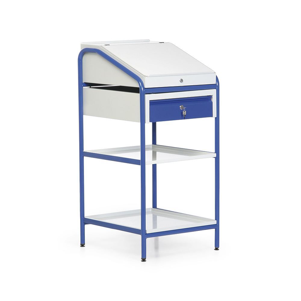 Taurotec Stehpult stationär 1 Schublade mit 2 Blechablagen RAL 5010 Produktbild Taurotec Stehpult stationär 1 Schublade mit 2 Blechablagen RAL 5010