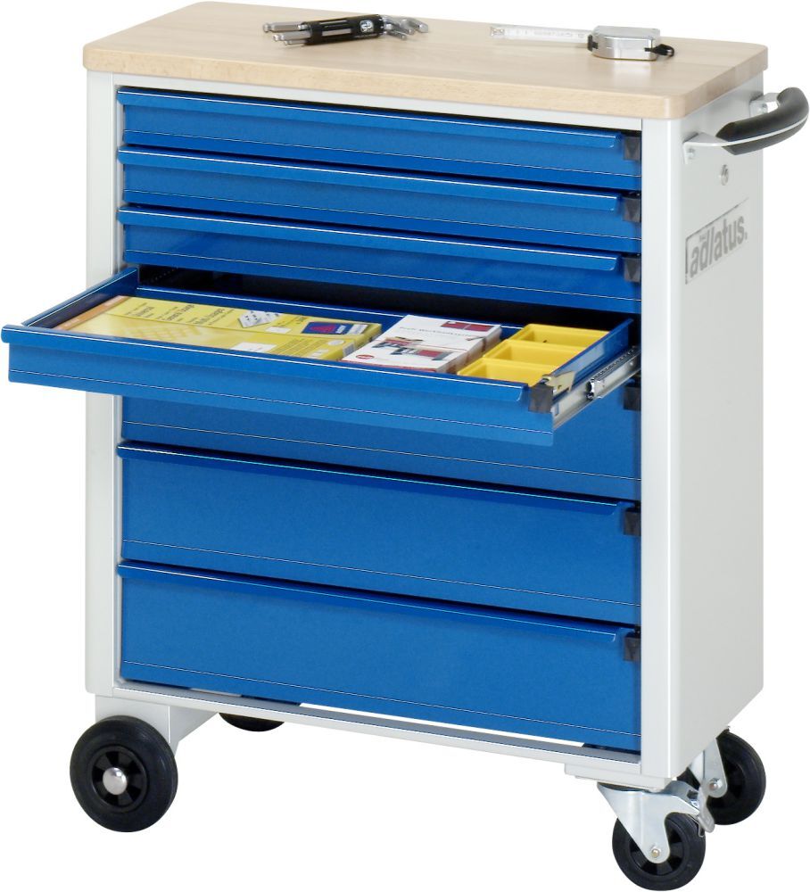 RAU Werkzeugwagen adlatus B700 mm x T350 mm, Gestell RAL7035, Ausstatung RAL5010 Produktbild RAU Werkzeugwagen adlatus B700 mm x T350 mm, Gestell RAL7035, Ausstatung RAL5010