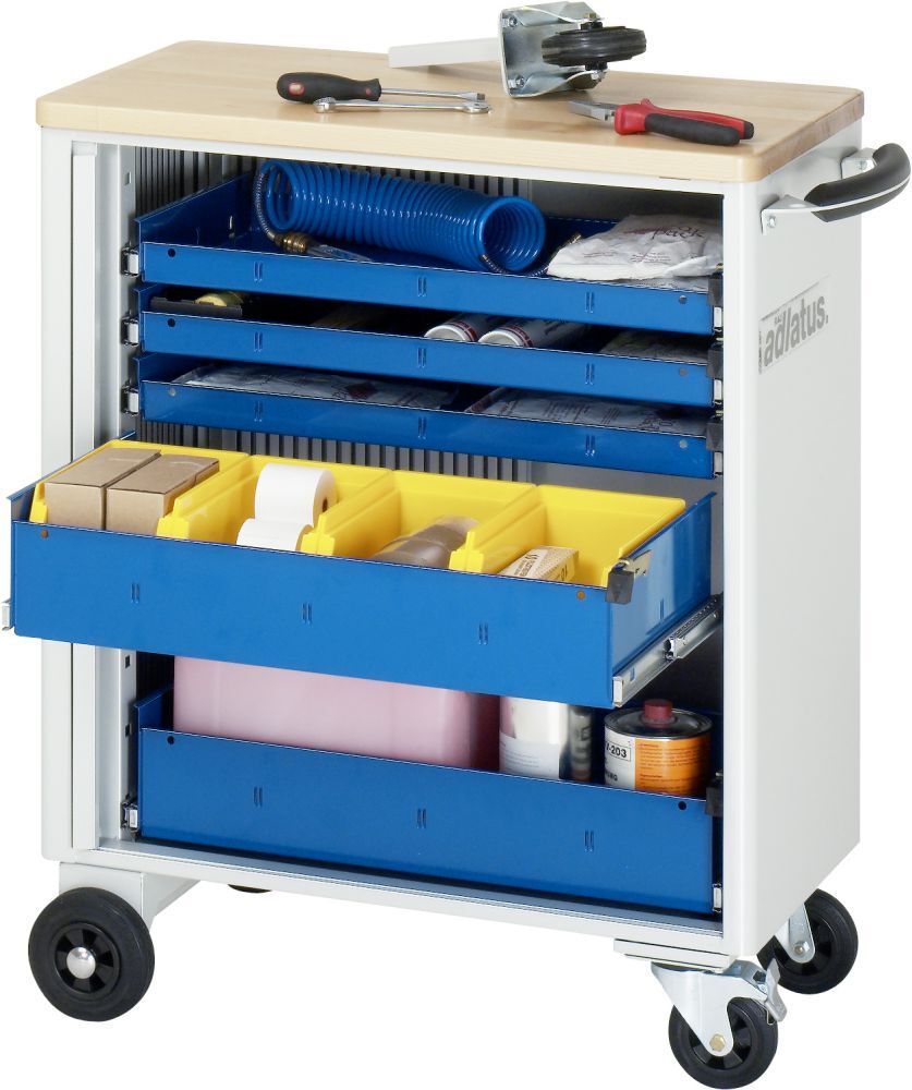 RAU Werkzeugwagen adlatus 725 x 400 mm RAL7035 RAL5010 Produktbild RAU Werkzeugwagen adlatus 725 x 400 mm RAL7035 RAL5010