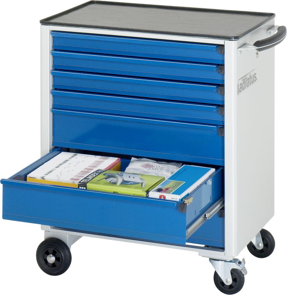 RAU Werkzeugwagen adlatus 700 x 500 mm Stahlblechgehäuse RAL7035 RAL5010 Produktbild RAU Werkzeugwagen adlatus 700 x 500 mm Stahlblechgehäuse RAL7035 RAL5010