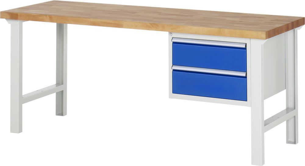 RAU Werkbank Modell 7125 B2000 x T700 x H840 mm, Gestell RAL7035, Ausstatung RAL5010 Produktbild RAU Werkbank Modell 7125 B2000 x T700 x H840 mm, Gestell RAL7035, Ausstatung RAL5010