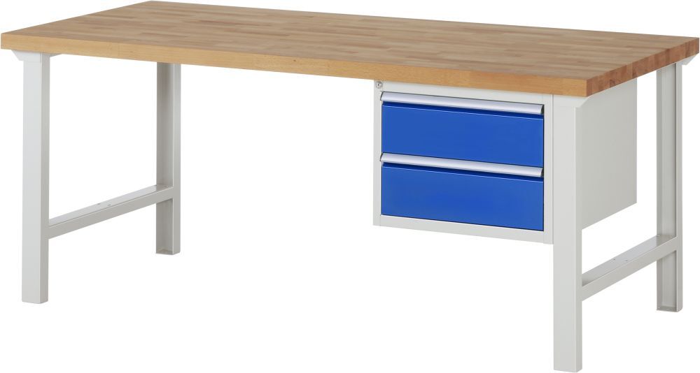 RAU Werkbank Modell 7125 B2000 x T900 x H840 mm, Gestell RAL7035, Ausstatung RAL5010 Produktbild RAU Werkbank Modell 7125 B2000 x T900 x H840 mm, Gestell RAL7035, Ausstatung RAL5010